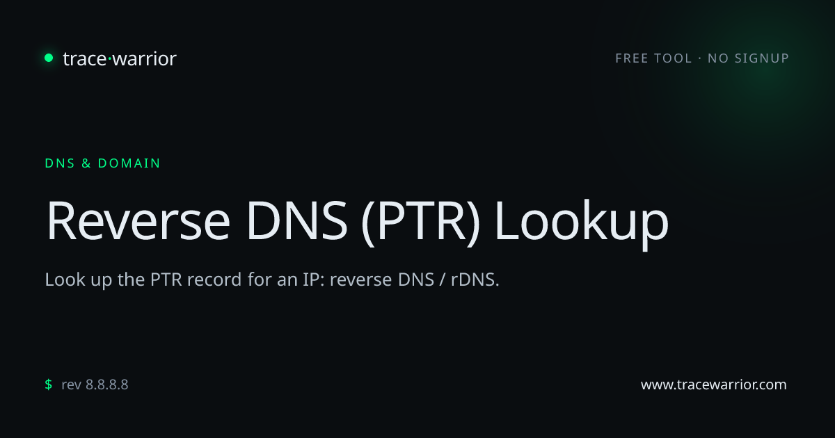 Reverse DNS (PTR) Lookup: Free rDNS Check · Trace Warrior